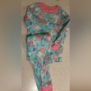 Pottery Barn Kids Pink and Blue Floral Pajama Set